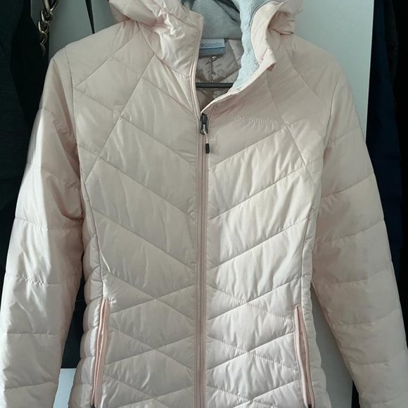 Columbia Heavenly Hooded Water Resistant Insulated Rain Jacket, Peach Quartz, S - Picture 2 of 3